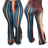 High Waist Striped Wide Leg Flare Leggings