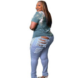 Plus Size High Waist Ripped Pencil Jeans