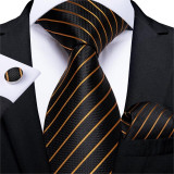 Fashion Men Tie Luxury Gold Blue Black Striped Paisley Silk Wedding Tie For Men DiBanGu Designer Hanky Cufflinks Gift Tie Set