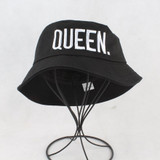 King Queen Embroidery Bucket Hat Summer Sun Hats For Women Bucket Cap