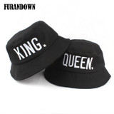 King Queen Embroidery Bucket Hat Summer Sun Hats For Women Bucket Cap