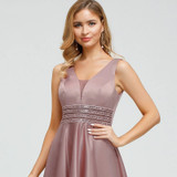 Dusty Pink Sequin Waist Asymmetrical Maxi Dress