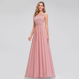 Pink Flower Shoulder Chiffon Bridesmaid Maxi Dress