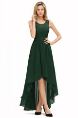 2020 Lace Flower Pink Chiffon Asymmetrical  Bridesmaid Dresses