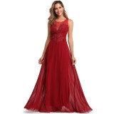 See-through Appliques Beading Long Chiffon Formal Evening Dress
