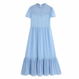 2020 Women Summer Fashion Chiffon Dress Dot Short Sleeve O-Neck Spliced Dresses Female Casual Solid Party Elegant Dress vestidos