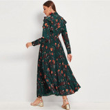 Floral Print Ruffle Stand Collar Long Dress