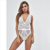 Floral Embroidery Deep V-Neck Sexy Bodysuit