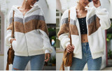 Striped Patchwork Hoodie Women Jacket