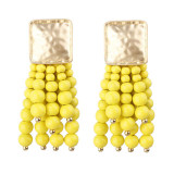 Wood Bead Statement Tassels Drop Earrings