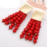 Wood Bead Statement Tassels Drop Earrings