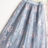 Floral Embroidery Long Pleated Skirt