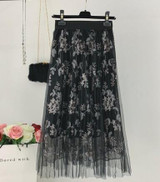 Floral Embroidery Long Pleated Skirt
