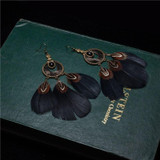 Bohemian Feathers Stones Pendant Earrings