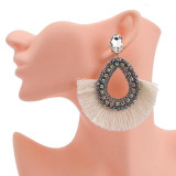 Vintage Geometric Pendant Dangle Tassel Earrings