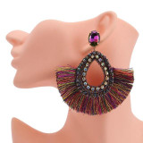 Vintage Geometric Pendant Dangle Tassel Earrings