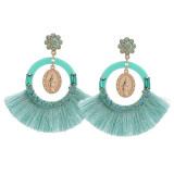 Vintage Geometric Pendant Dangle Tassel Earrings