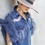 Tulle Sleeves Stylish Denim Jacket