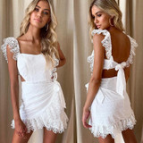 Bohemian Hollow Embroidery Ruffle White Dress