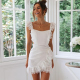 Bohemian Hollow Embroidery Ruffle White Dress