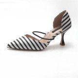 Stripe Pointed Toe Thin Heel Pumps