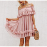 Off Shoulders Ruffle Pleated Mini Dress