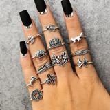 Antique Silver Carved Animal Ring Set