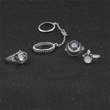 Retro Opal Gem Moon Ring Set