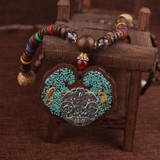 Vintage Wood Metal Elephants Ethnic Pendants Necklace