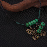 Handmade Butterfly Green Braided Vintage Necklace Handmade Butterfly Green Braided Vintage Necklace