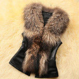 Leather Faux Fur Winter Jacket Coat