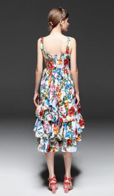 Spaghetti Strap Ruffle Floral Printed Dress