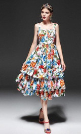 Spaghetti Strap Ruffle Floral Printed Dress