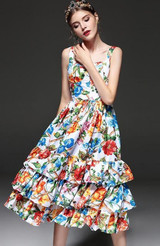 Spaghetti Strap Ruffle Floral Printed Dress