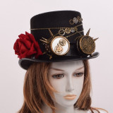 Fedora Unisex Steampunk Vintage Gears Floral Black Top Hat with Goggles Decoration