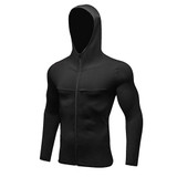 Hooded Long Sleeve Quick Dry Compression Fitness Sport Top with Zipper and Rash guard