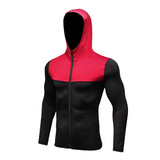 Hooded Long Sleeve Quick Dry Compression Fitness Sport Top with Zipper and Rash guard