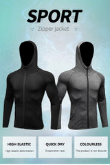 Hooded Long Sleeve Quick Dry Compression Fitness Sport Top with Zipper and Rash guard