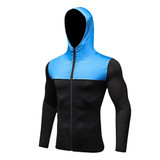Hooded Long Sleeve Quick Dry Compression Fitness Sport Top with Zipper and Rash guard