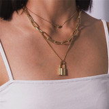 Multi Layer Lover Lock Pendant Choker Necklace Steampunk Padlock Heart Chain Necklace Collier Best Couple Jewelry Gift