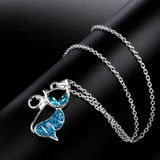 Cute Cat Pendant Blue Opal Necklace Fashion Women's Animal Jewelry Trendy Jewelry Gift for Women