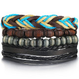 Vintage Leaf Feather Multilayer Leather Bracelet Men Fashion Braided Handmade Star Rope Wrap Bracelets & Bangles