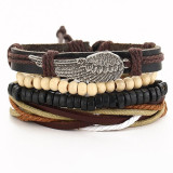 Vintage Leaf Feather Multilayer Leather Bracelet Men Fashion Braided Handmade Star Rope Wrap Bracelets & Bangles