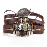 Vintage Leaf Feather Multilayer Leather Bracelet Men Fashion Braided Handmade Star Rope Wrap Bracelets & Bangles