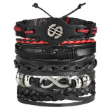 Vintage Leaf Feather Multilayer Leather Bracelet Men Fashion Braided Handmade Star Rope Wrap Bracelets & Bangles