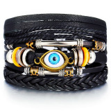 Vintage Leaf Feather Multilayer Leather Bracelet Men Fashion Braided Handmade Star Rope Wrap Bracelets & Bangles