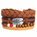 Vintage Leaf Feather Multilayer Leather Bracelet Men Fashion Braided Handmade Star Rope Wrap Bracelets & Bangles