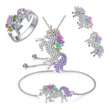 Cute Unicorn Necklace Fashion Cartoon Horse Jewelry Accessories For Girls Children Kids Women Party Animal Pendant Bracelet Set
