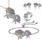 Cute Unicorn Necklace Fashion Cartoon Horse Jewelry Accessories For Girls Children Kids Women Party Animal Pendant Bracelet Set