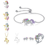 Cute Unicorn Necklace Fashion Cartoon Horse Jewelry Accessories For Girls Children Kids Women Party Animal Pendant Bracelet Set
